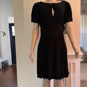 Essentials Elegant Black Mini Dress with Keyhole Accent